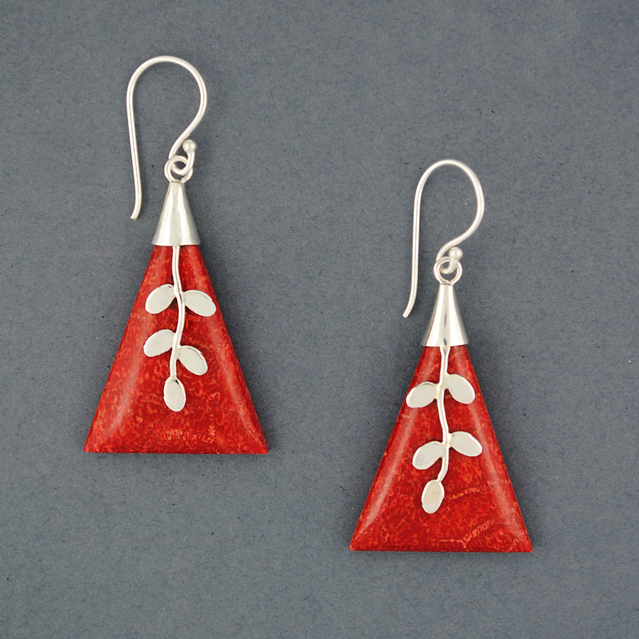 Coral Vine Triangle Earrings