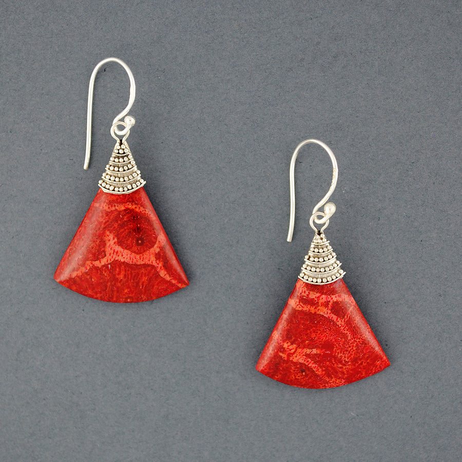 Coral Dotted Triangle Earrings