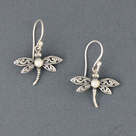 Mother of Pearl Antiqued Dragonfly Earrings