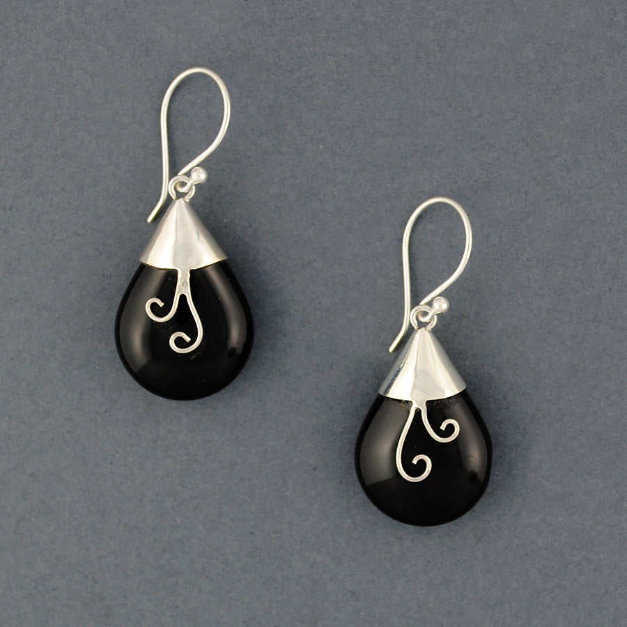 Onyx Teardrop Swirls Earrings