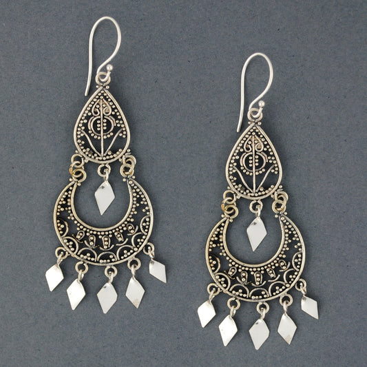 Sterling Silver Balinese Chandieler Earrings