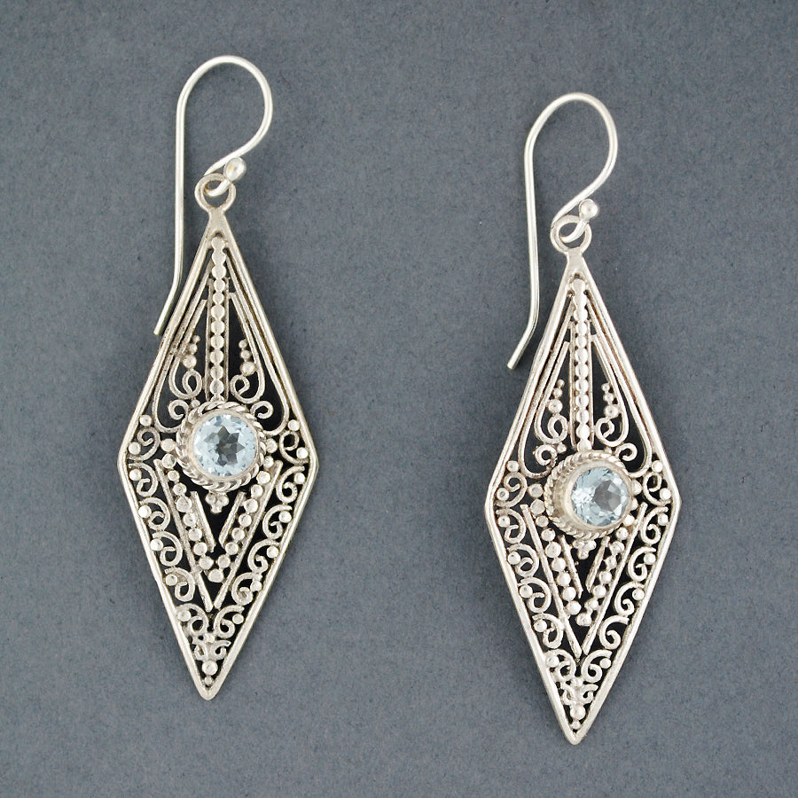 Blue Topaz Ornate Diamond Earrings