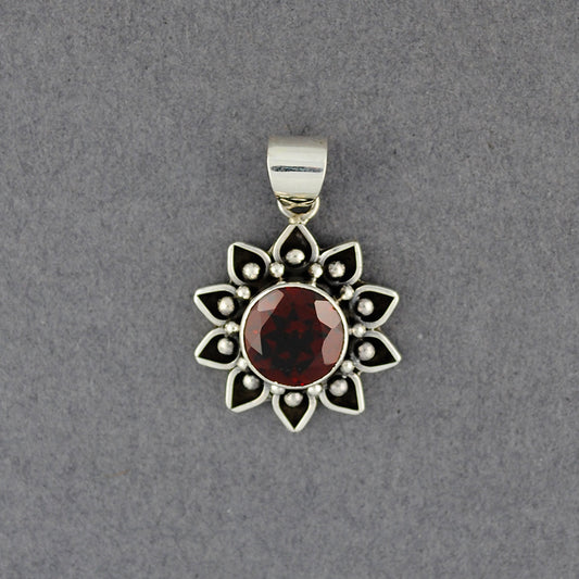 Garnet Flower Pendant