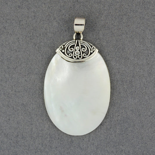 Mother of Pearl Dots and Swirls Oval Pendant