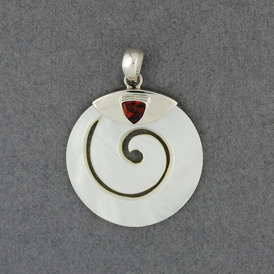 Mother of Pearl and Garnet Spiral Pendant