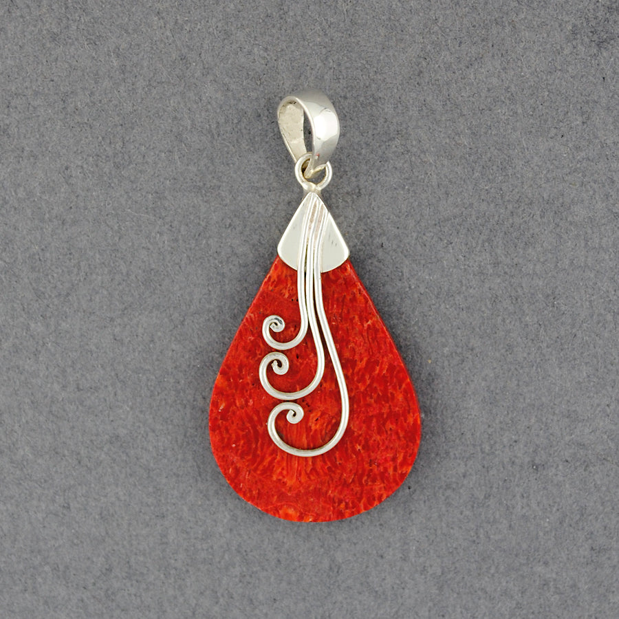 Coral Swirls Teardrop Pendant