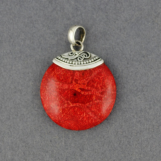 Coral Dots and Swirls Circle Pendant