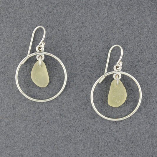 Sterling Silver Yellow Sea Glass Hoop Earrings