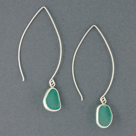 Sterling Silver Long Drop Aqua Sea Glass Earrings