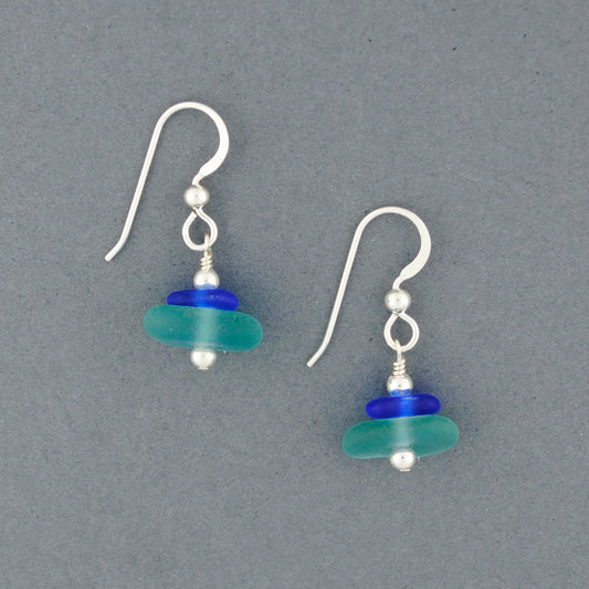 Sterling Silver Mist Sea Glass Stack Earrings