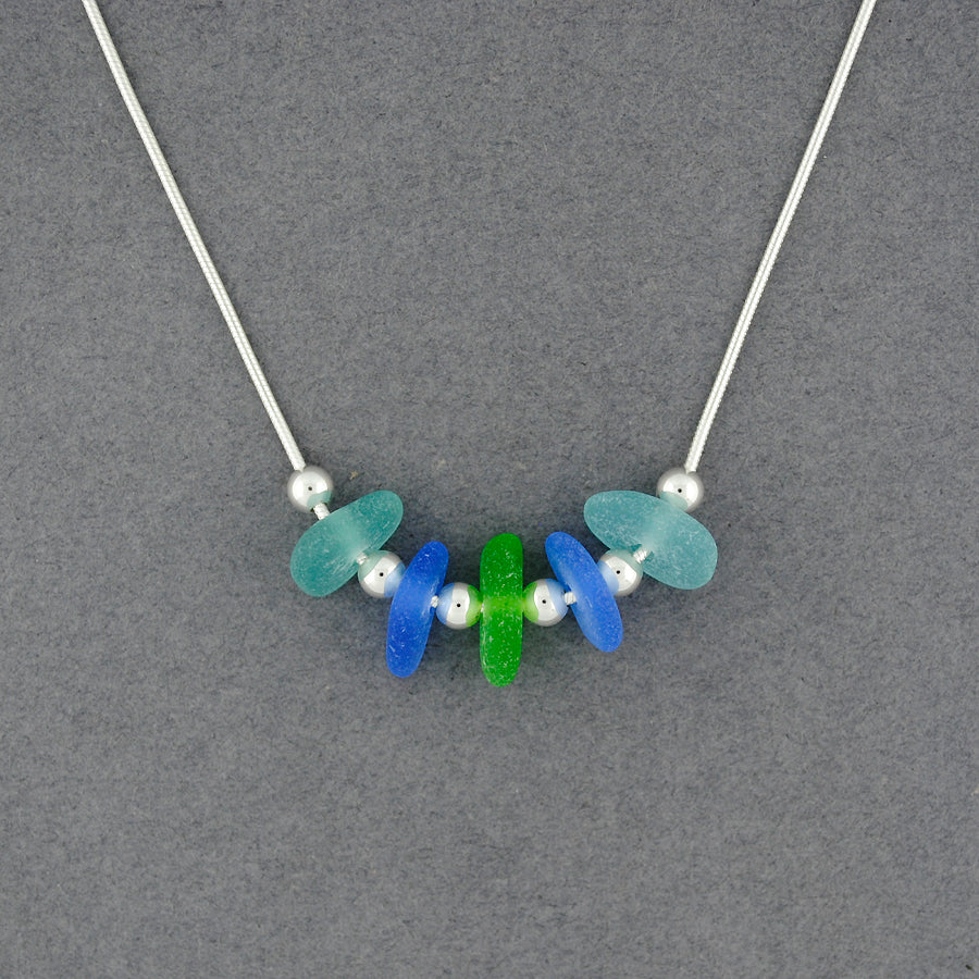 Sterling Silver Tropical 5 Stone Sea Glass Necklace