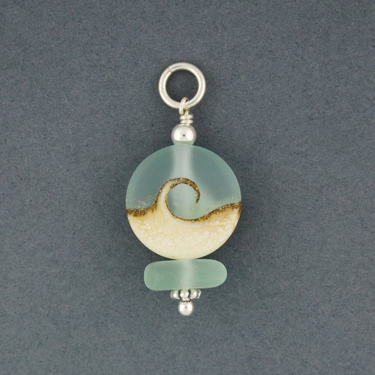 Sterling Silver Seafoam Sea Glass & Lampwork Bead Pendant