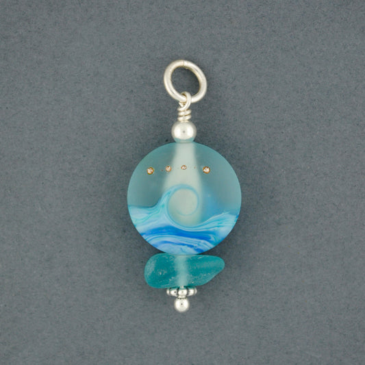 Sterling Silver Aqua Sea Glass & Lampwork Bead Pendant