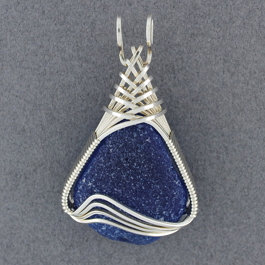 Sterling Silver Cobalt Sea Glass Weave Pendant