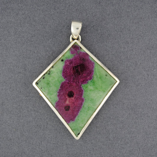 Sterling Silver Ruby Zoisite Large Diamond Pendant