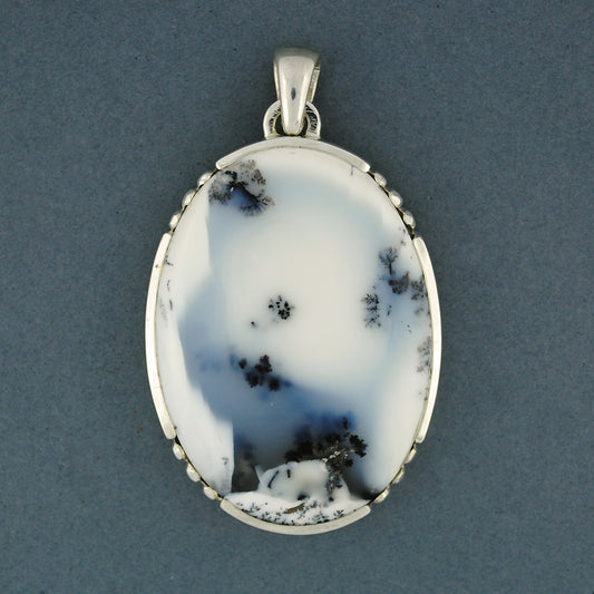 Sterling Silver Dendrite Agate Notched Oval Pendant