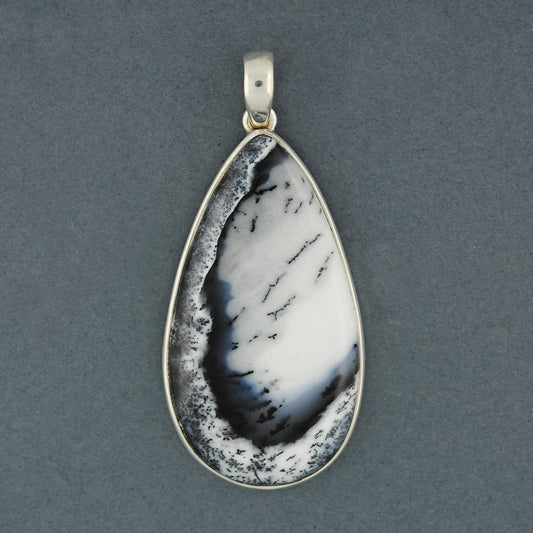 Sterling Silver Dendrite Agate Large Long Teardrop Pendant