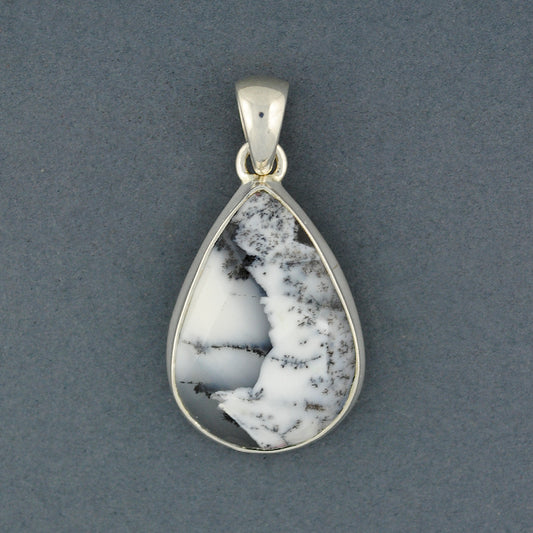 Sterling Silver Dendrite Agate Faceted Medium Teardrop Pendant