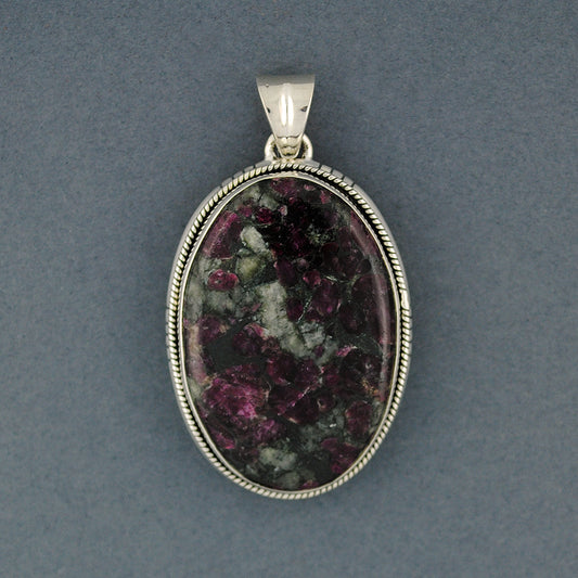 Sterling Silver Eudyalite Carved Bezel Oval Pendant