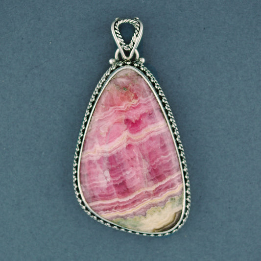 Sterling Silver Rhodochrosite Oblong Triangle Pendant