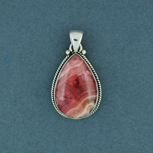 Sterling Silver Rhodochrosite Small Twisted Teardrop Pendant