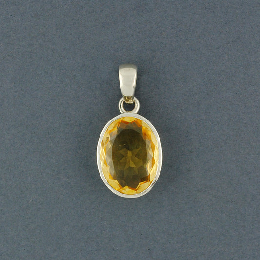 Sterling Silver Citrine Faceted Oval Pendant