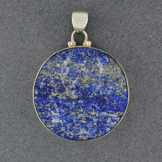 Sterling Silver Rough Lapis Circle Pendant