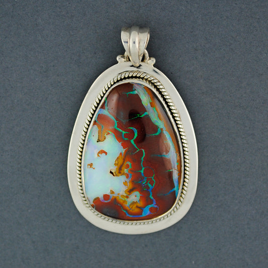 Sterling Silver Boulder Opal Wide Bezel Pendant