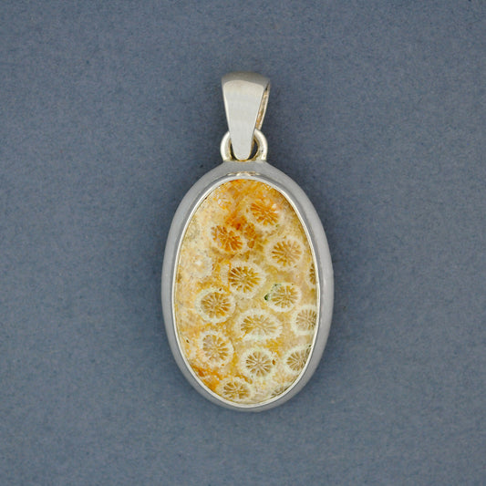 Fossilized Coral Oval Bezel Pendant