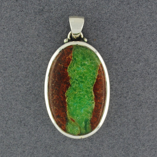 Sterling Silver Boulder Chrysoprase Small Oval Pendant