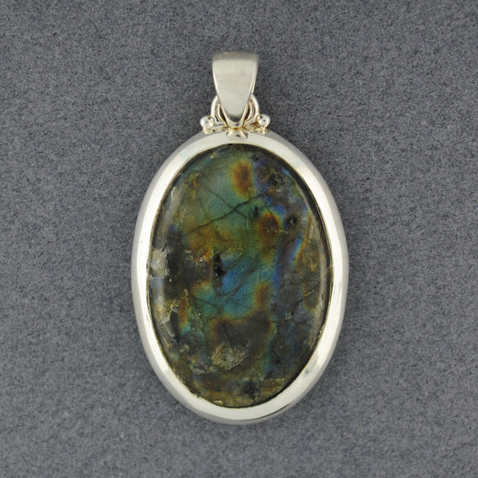 Sterling Silver Labradorite Medium Oval Bezel Pendant