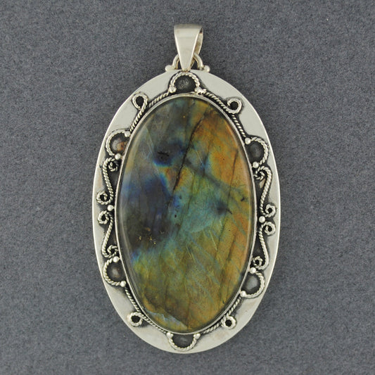 Sterling Silver Labradorite Fancy Oval Pendant