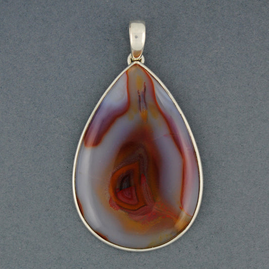 Sterling Silver Botswana Agate Large Orange Teardrop Pendant