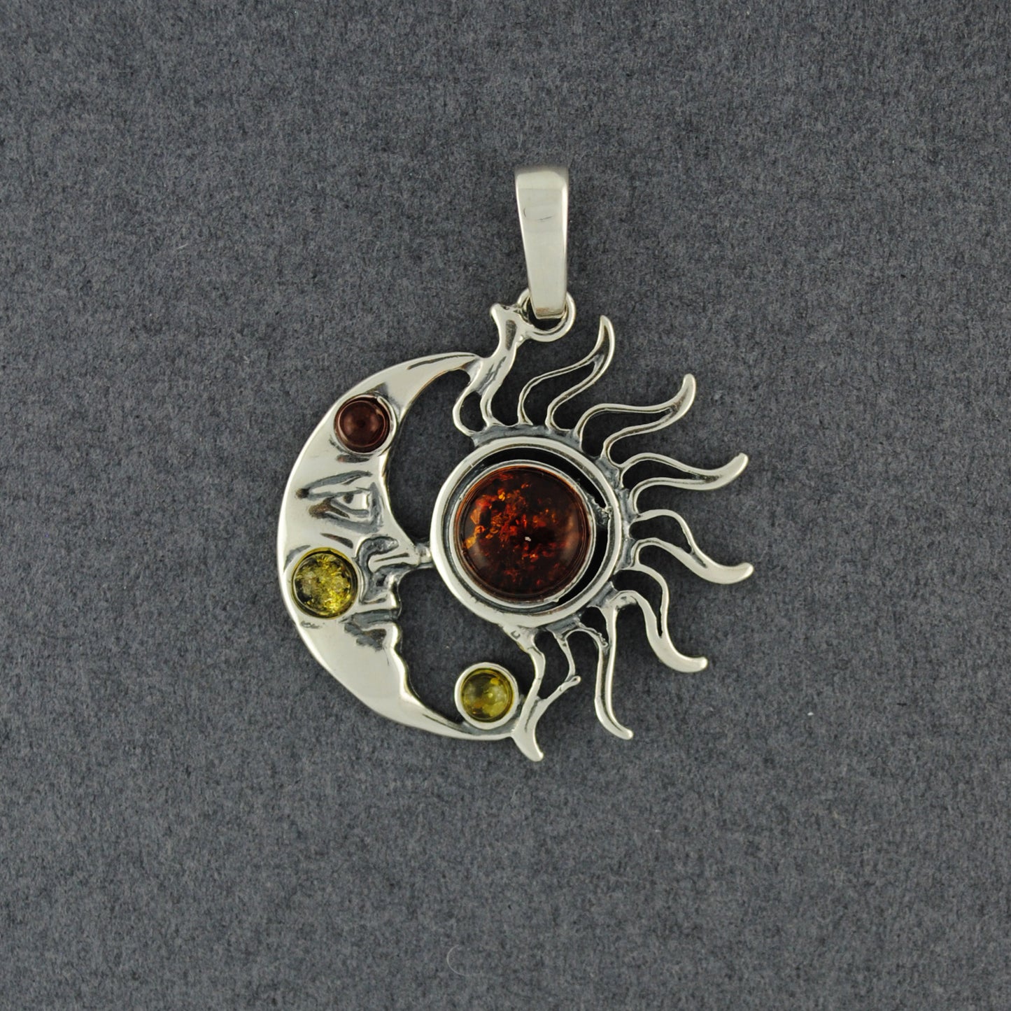 Amber Crescent Moon and Sun Pendant