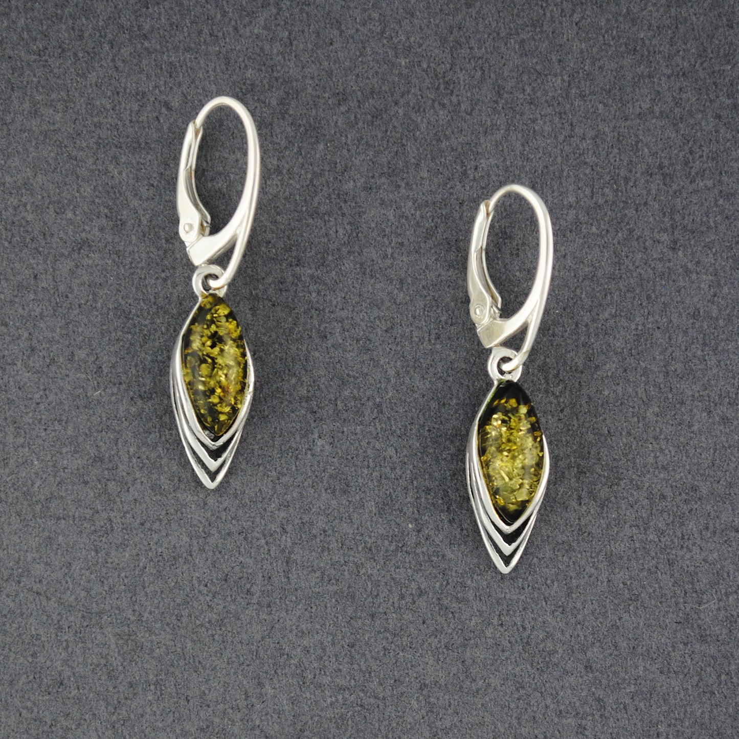 Green Amber Pointed Dangle Earrings