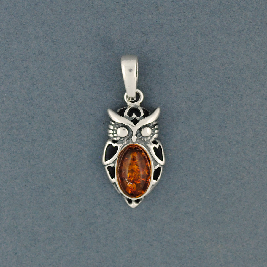 Amber Heart Owl Pendant