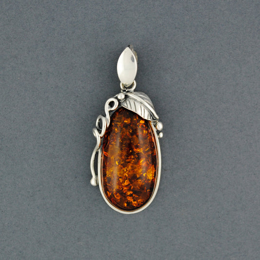 Amber With Leaf And Vine Pendant