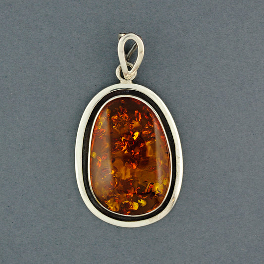 Amber Large Oval Double Bezel Pendant