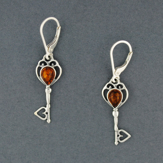 Amber Heart Key Earrings