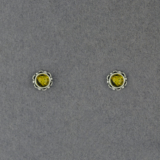 Green Amber Post Earrings