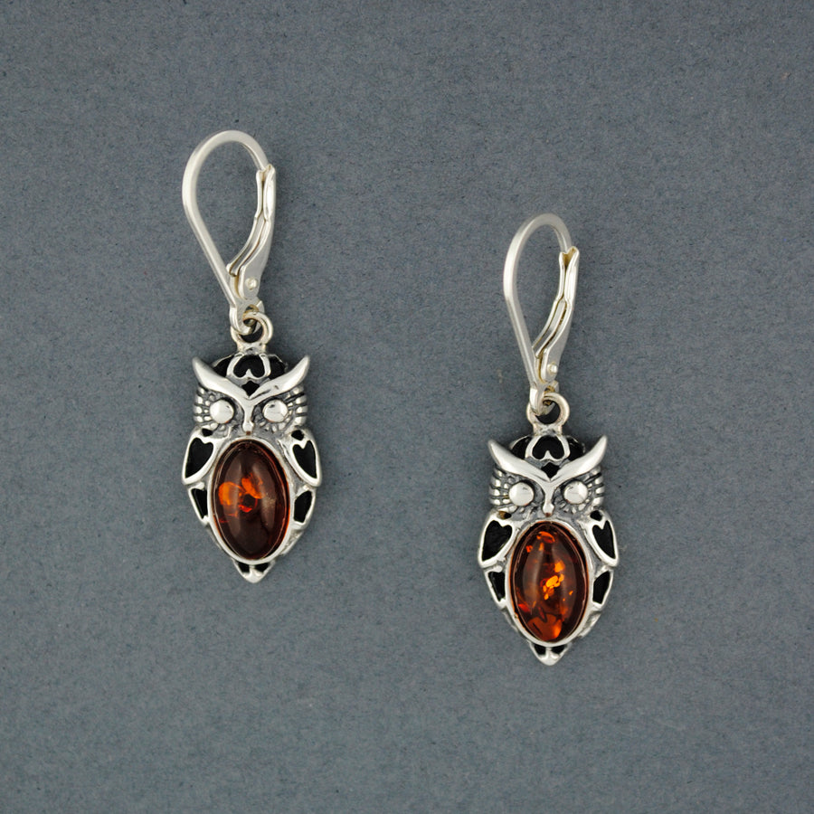 Amber Heart Owl Earrings