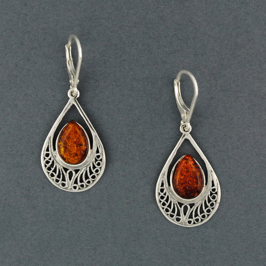 Amber Scroll Teardrop Earrings