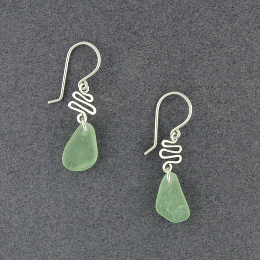 Sterling Silver Light Green Sea Glass Swirl Earrings