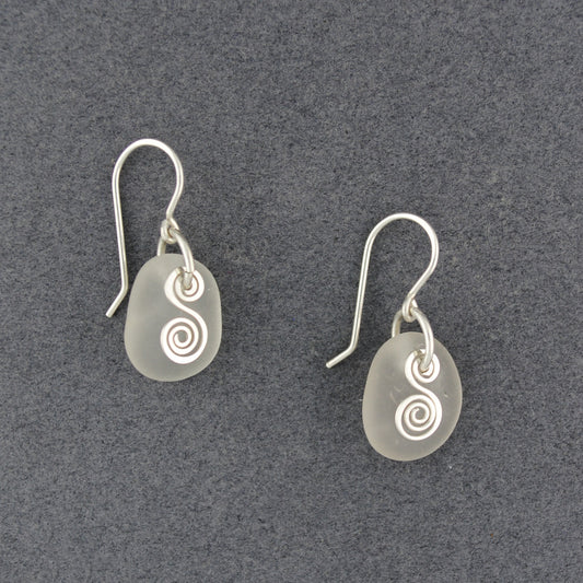 Sterling Silver White Sea Glass Spiral Earrings