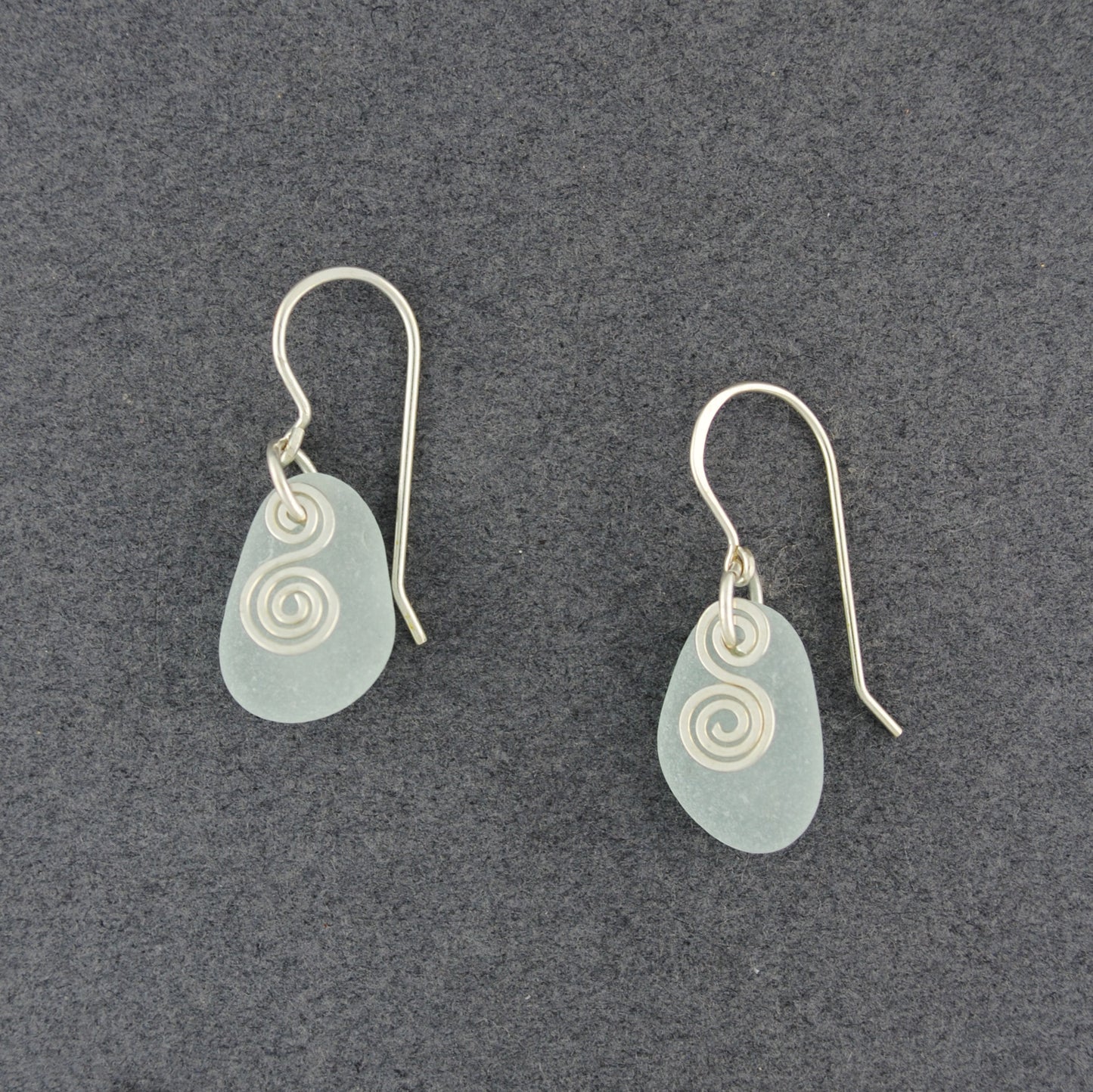 Sterling Silver Aqua Sea Glass Spiral Earrings