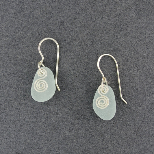 Sterling Silver Aqua Sea Glass Spiral Earrings