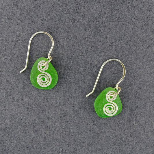 Sterling Silver Green Sea Glass Spiral Earrings