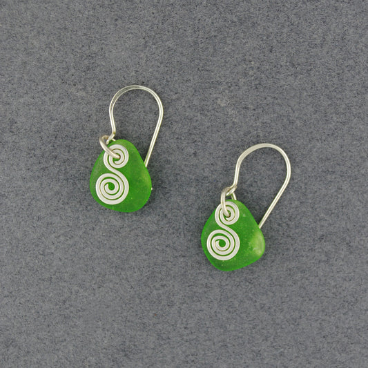 Sterling Silver Green Sea Glass Spiral Earrings