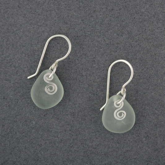 Light Aqua Sea Glass Double Spiral Earrings