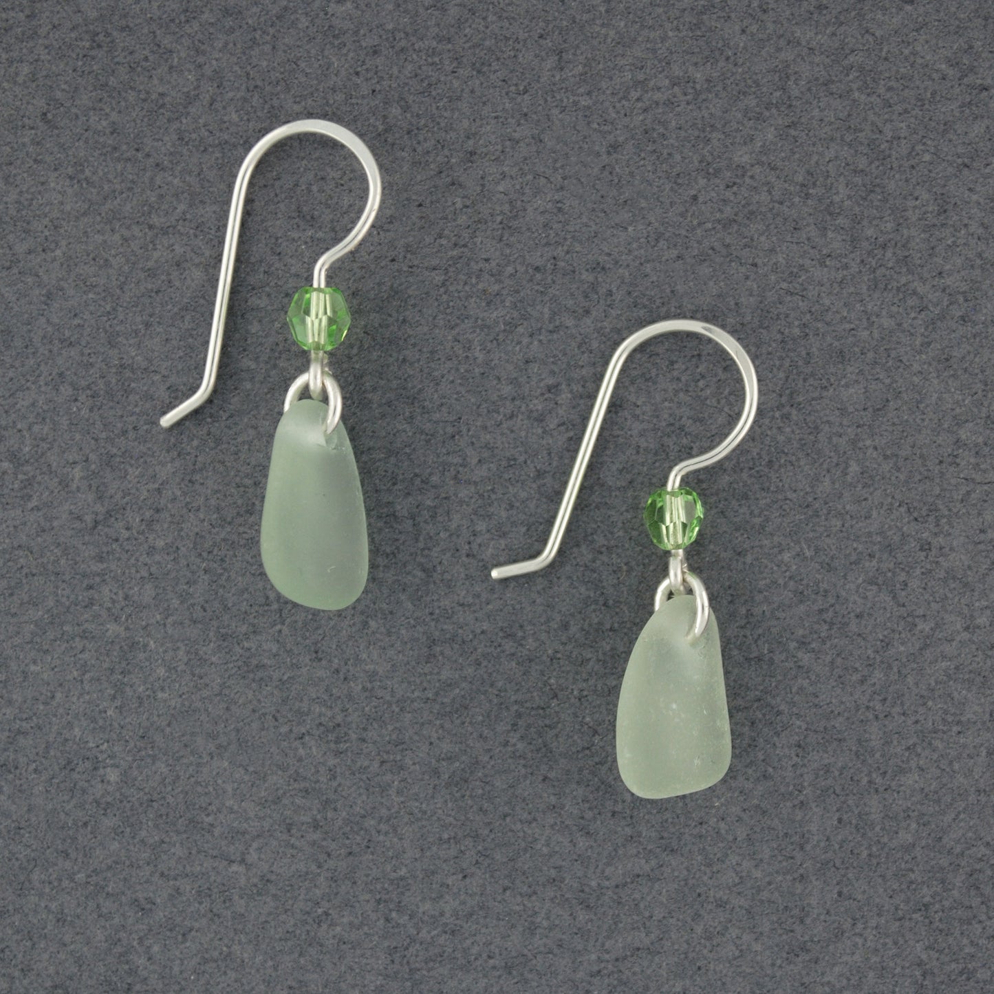 Light Green Sea Glass & Crystal Earrings